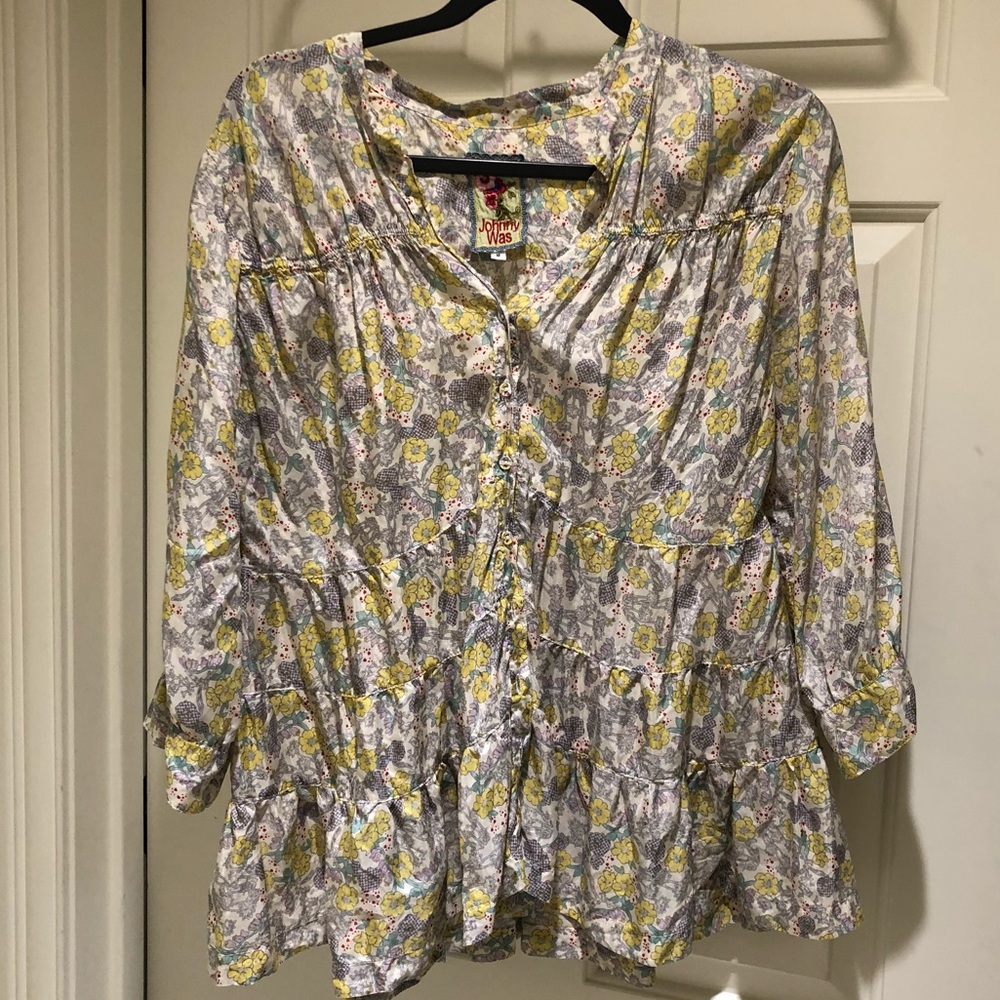 Johnny Was Silk Button Down Blouse